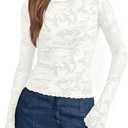 BTFBM Casual Long Sleeve Shirts Spring 2026 Going Out Tops for Women Trendy Floral Work Blouses Bodycon Tunics (Large, White)