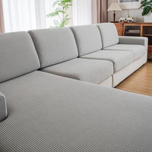 Couch Cushion Covers, Comfort Soft Magic Sofa Covers Washable Stretch Resistant Slipcovers for Sectional and L Shaped Seats Furniture Protectors for Pets (2 Seaters+1 Chaise, Light Gray)