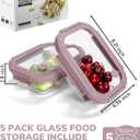 5-Pack Borosilicate Glass Containers with Tempered Lids, 35.2oz/4.4 Cup Airtight Meal Prep Set, Microwave/Freezer Safe (Pink)