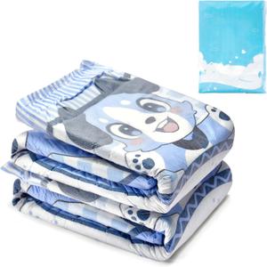 Littleforbig Adjustable Hook-and-Loop Fastener Closure Adult Printed Cloth Back Diaper 2 Pieces - Little Blue BabyFur (Medium 28"-38")