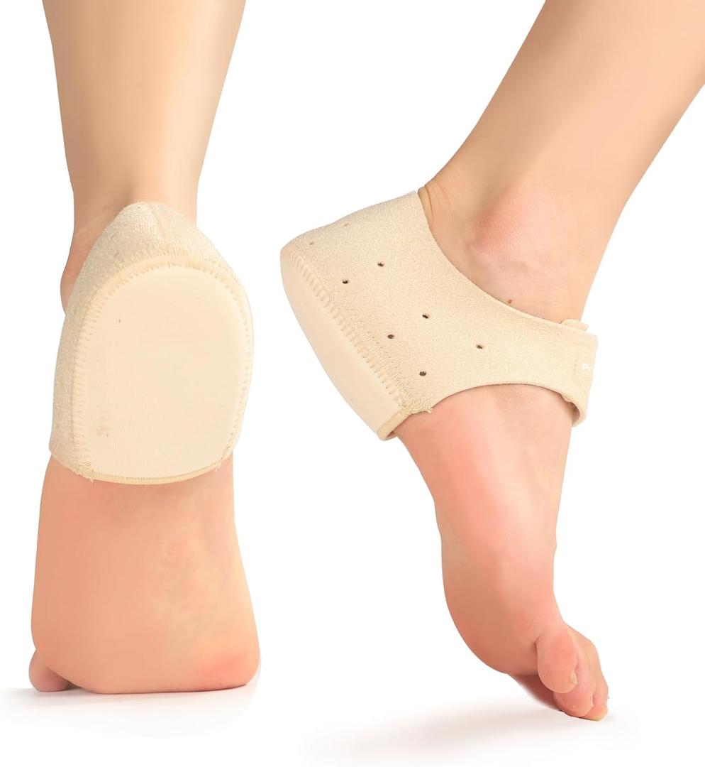 Plantar Fasciitis Heel Cup Protectors - Promifun Heel Cups for Heel Spur,Achilles Tendinitis,Cracked Heels,Heel Pain Relief Products - Gel Heel Cushion Pads,Beige,Large(W 9.5-13 / M 8.5-12)