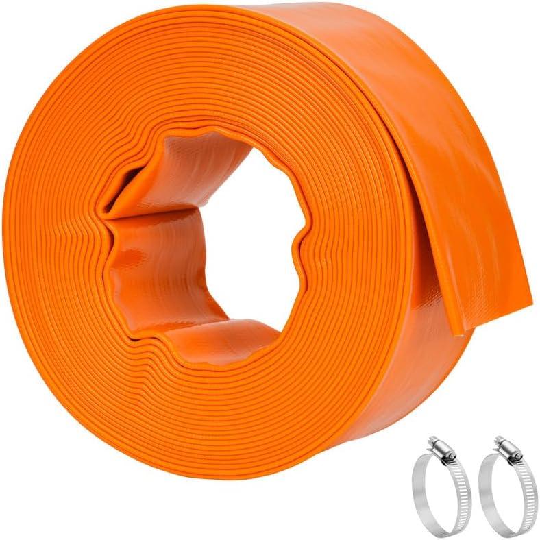 LINEX Pool Backwash Hose 3" x 50 FT - Heavy Duty Pool Pump PVC Hose for Sump Pump Discharge & Sand Filter Drainage, Water Transfer Flat Hose with Clamp (Orange)