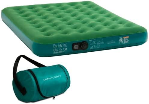 Simpli Comfy Queen Camping Air Mattress w/Patented Roller Bag & Built-in Battery Pump, Inflatable Durable Waterproof Blow Up Airbed, Perfect for Travel Camping Guests Comfortable Sleep at Home