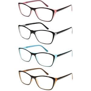 Reading Glasses Women Cute Lightweight Ladies Readers +1.25 Cateye Stylish Cheater Glasses w/Spring Hinges&Cases 4 Pack