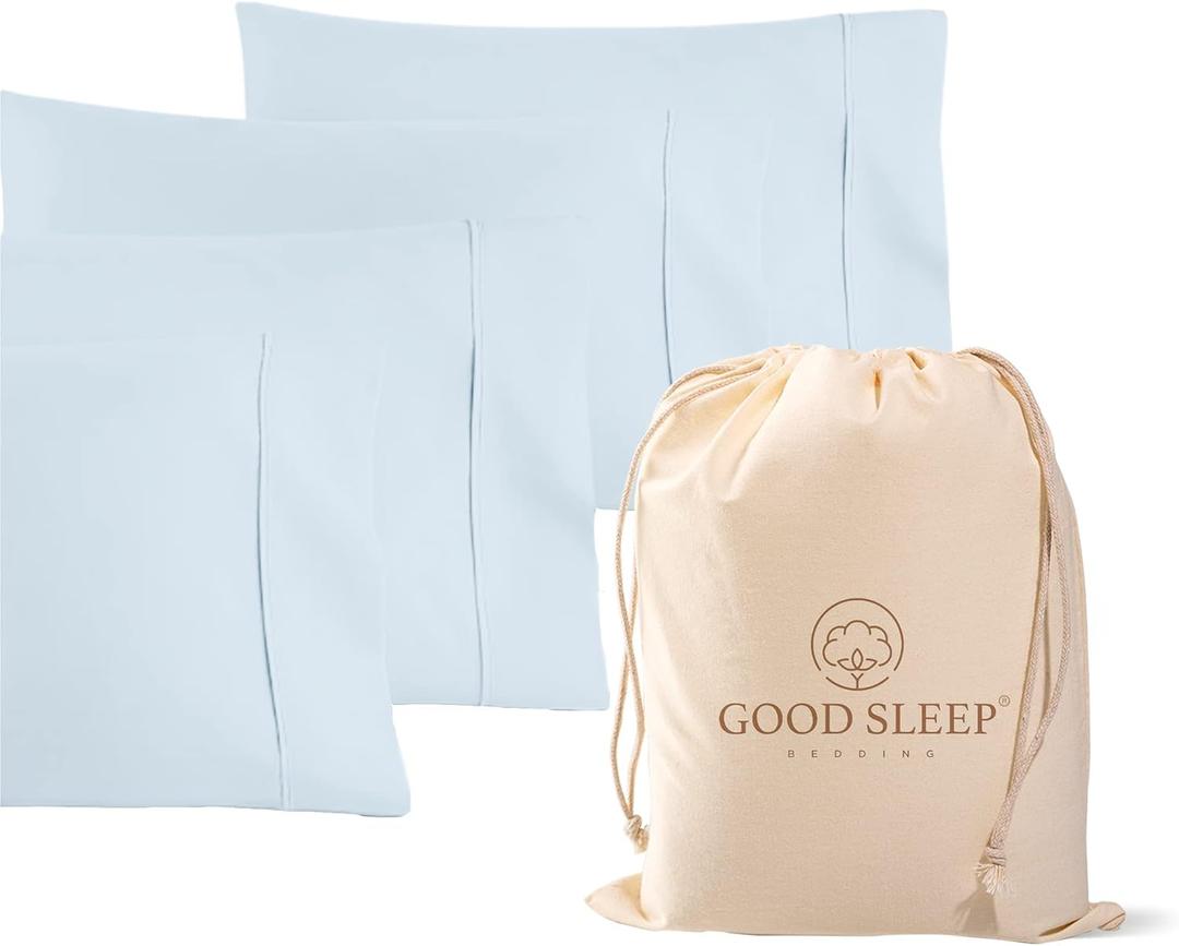 1000 TC Light Blue King Pillowcases Set of 4 100% Egyptian Cotton Pillow Cases with Long Staple Cotton & Sateen Weave, Silky Soft Hotel - Like Bed Pillow Covers for Comfy Sleeping, Snug Fit
