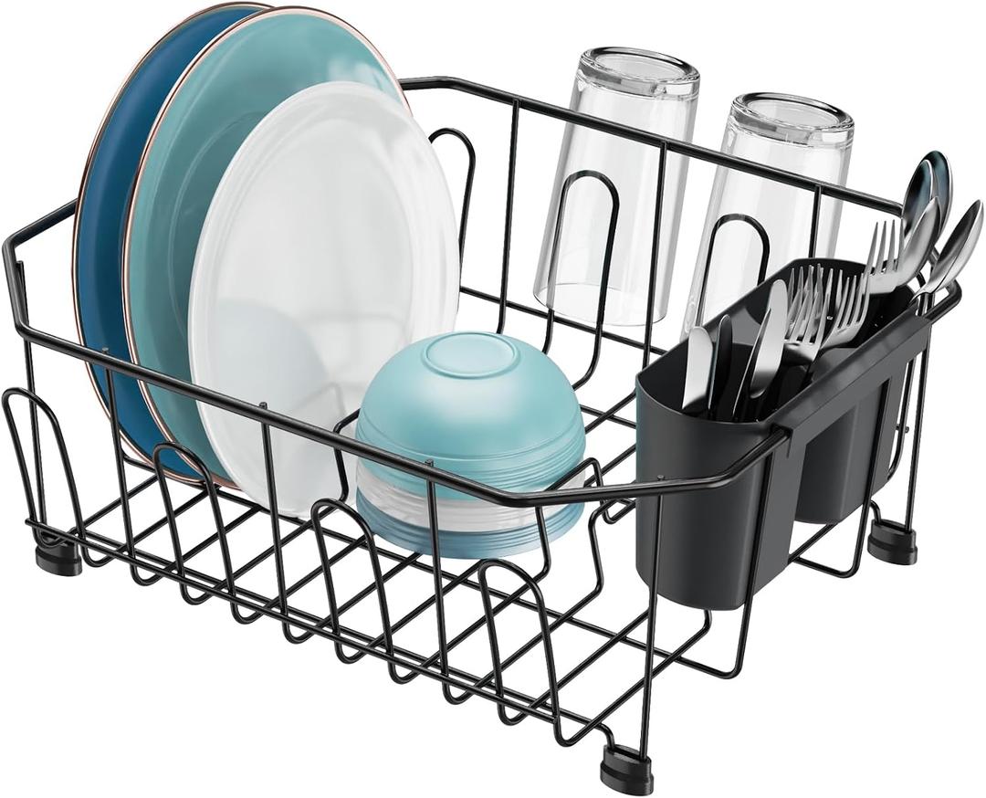 GSlife Small in Sink Dish Drying Rack - Compact Dish Drainer for RV Kitchen Apartment Sink, Rust Resistant Inside Sink Rack, 1–2 Person Households, 11.6" W x 13.4" L, Black, Small - 13.4" x 11.6" x 5.3"