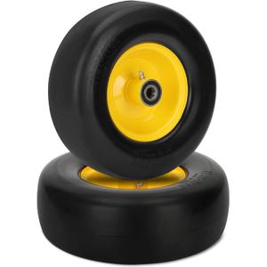 2 Pcs Upgrade 13x5.00-6 Flat Free Lawn Mower Tire and Wheel with 3/4" Chrome Steel Bearings, Zero Turn Mower Front Solid Tire Assembly for Commercial Grade Lawn, Garden Turf, 4.2"-5.2" Centered Hub (Yellow)