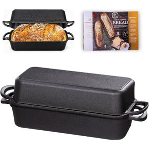 Vanderlume 11x5 Inch Cast Iron Loaf Pan with Lid, Large Dutch Oven Bread Loaf Pan for Sourdough, Homemade Bread Baking, Even Heat Distribution, 5.8Qt