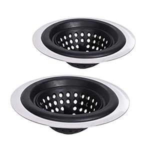 Stainless Silicone Kitchen Sink Strainer, Drain Protector, Prevent Clogging, Large Wide Rim 4.5 inch Diameter, Tools Home Improvement, pack of 2 (Black)