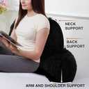 A Nice Night Faux Fur Reading Pillow Bed Wedge Large Adult Children Backrest with Arms Back Support for Sitting Up for Bedrest,Black