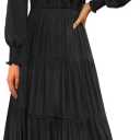 CzzzyL Womens Flutter Long Sleeve Smocked Tiered Nursing Dress for Breastfeeding with Pockets (Large, Black-09)