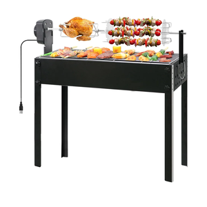 BESTHLS Barbecue Charcoal Grill with Electric Rotisserie Meat Forks & 6-Piece Skewer Set for Outdoor Cooking Camping Hiking Picnics Tailgating Backpacking or Any Outdoor Event