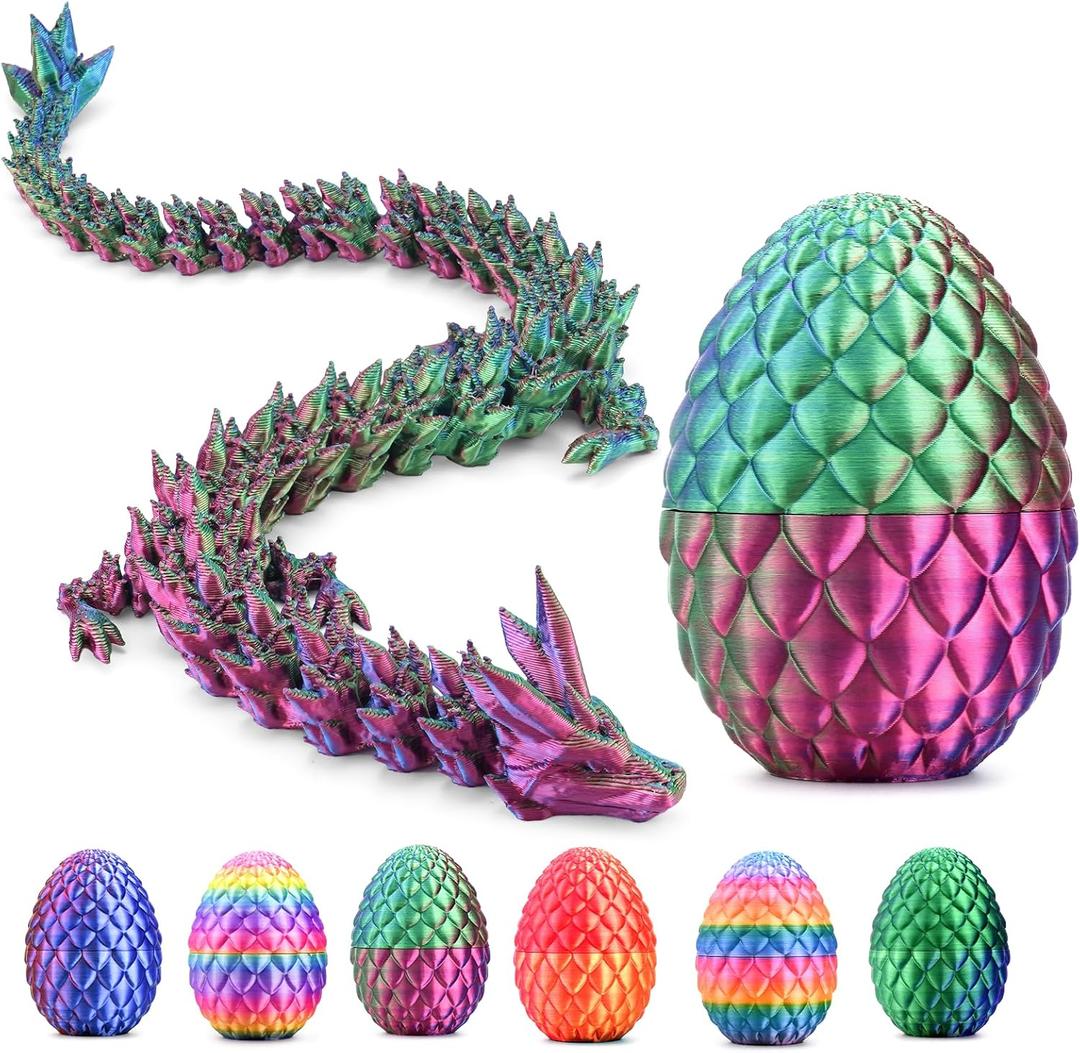 2 x 3D Printed Dragon,Mystery Easter Crystal 3D Dragon Egg,Dragon Eggs with Dragon Inside,3D Printed Animals Fidget Desk Decor (Yellow Green, 12.5in)