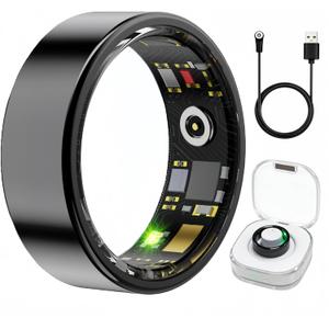 Smart Ring Health & Fitness Tracker for Men & Women, Heart Rate, SPO, Sleep & Activity Monitoring, IP68 Waterproof, Long Battery Life, Family Care Mode, No Subscription Fee (Black, 8)