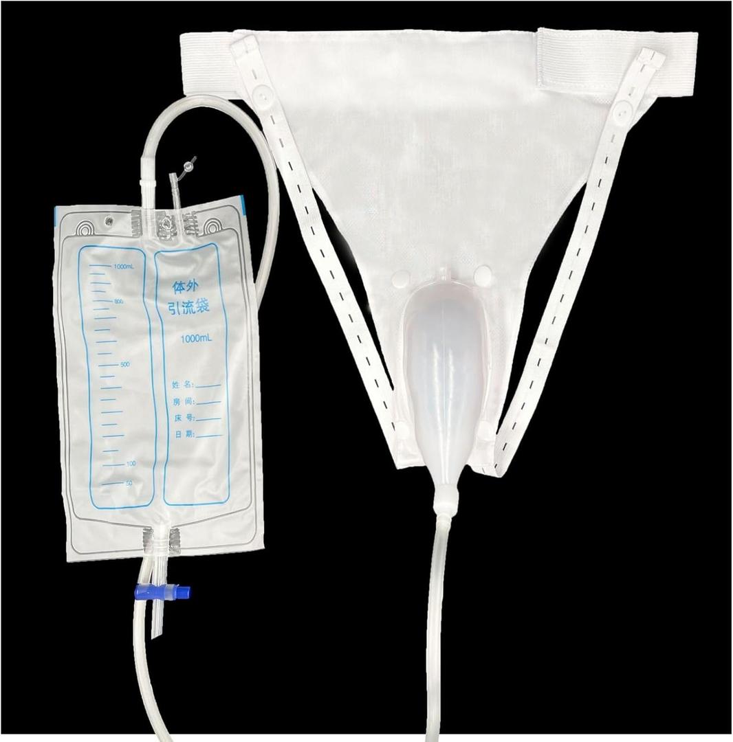 Wearable Urine Collection Bags for Men  Portable 2000ml and 1000ml Drainage System, Silicone, Odorless, Reusable, Incontinence Relief Elderly Men White