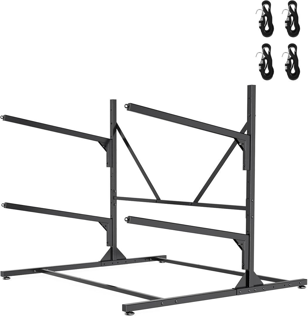 Kayak Storage Rack, Heavy Duty Freestanding Kayak Rack for Garage and Outdoor Storage, Kayak Stand Adjustable for Kayak, Canoe, Surfboard and Paddle Board, 2-Layer