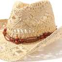 AQOKKA Straw Cowboy Hats for Women Men Western Cowgirl Hats with Shapeable Brim Woven Hollow Out Unisex Beach Roll Up Caps (Beige)