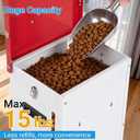 Automatic Dog Feeder - 15LBS Food Capacity Automatic Gravity Dispenser, Powder Coated & Waterproof for Indoor & Outdoor Use, 10.2" L x 8.3" W x 19" H, Red and White