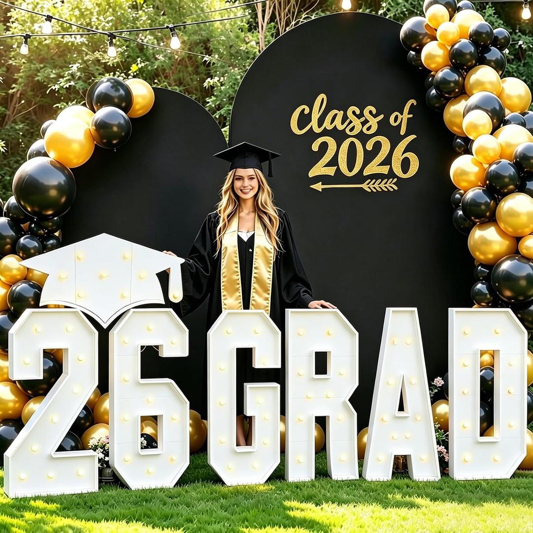 2026 Graduation Decorations 3FT Large GRAD Marquee Letters with Class of 2026 Marquee Number & Light Up Graduation Cap Yard Sign for Senior Masters School College Grad Party Backdrop Photo Prop