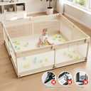 Uanlauo Beige Small Baby Playpen - 47x47in Playpen for Babies and Toddlers, Safe Indoor Play Pen, Baby Pen with Storage Bag and Breathable Mesh