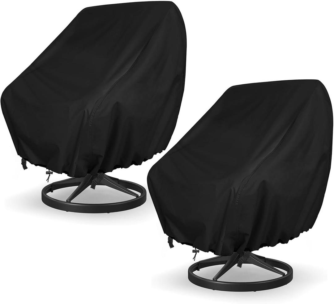 GARPROVM Garden Chair Covers Waterproof 2 Pack, Outdoor Swivel Chair Adirondack Deep Seat Chair Covers, 420D Oxford Fabric Dustproof Patio Furniture Covers, 35" W x 38" D x 29" H (35" L x 38" W x 29" H, Black)
