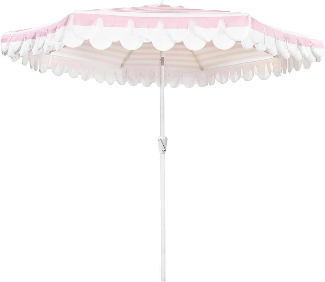 9Ft Elegant Valance Patio Umbrella, Outdoor Umbrellas for Patio with Auto-Tilt and Crank Systerm, Table Umbrella for Outdoors, Poolside,Beach, Backyard