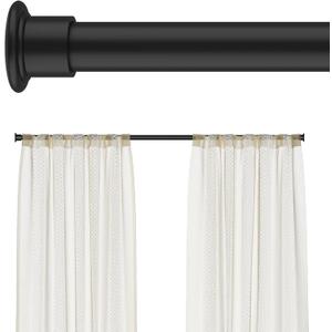 Tension Curtain Rod by EZFurni, 28 to 42 Inch, Adjustable Curtain Rods No Drilling, Heavy Duty tension Rod, Anti-Slip Spring Loaded Curtain Rods for Window, Closet, Door, Black