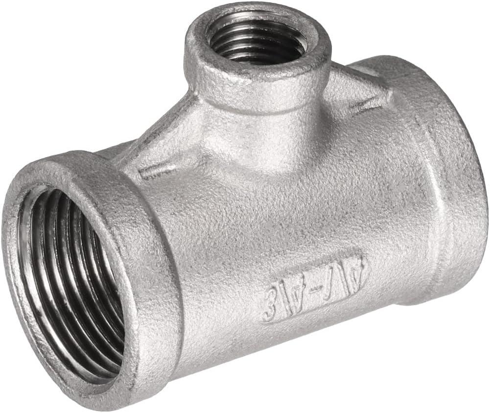 uxcell Stainless Steel 304 Cast Pipe Fitting 3/4 BSPT x 1/4 BSPT x 3/4 BSPT Female Tee Shaped 3 Way Connector Coupler