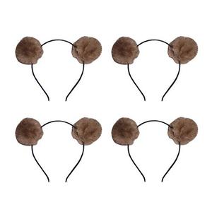 Elaine Room Headband Bear Ears Soft Ball Cute Fashion Pom Pom Halloween Christmas Party for Girls Boys Adults (2 set)