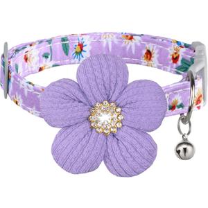 Medium Dog Collar with Flower, Dog Collars for Medium Dogs Collar for Girl Cute Dog Collar with Bell, Adjustable Length (Purple)