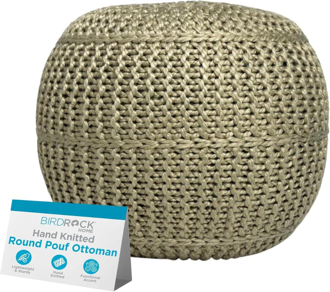 BIRDROCK HOME Round Pouf Ottoman Foot Rest, 18.5”x15”, Herbal Olive Green, Small