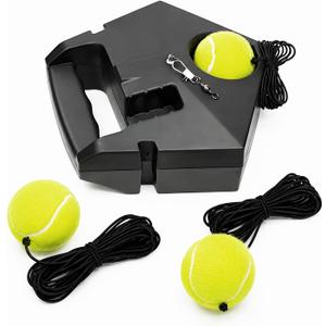 Tennis Rebound Trainer Set, Portable Solo Practice Tool with Heavy Duty Power Base, 3 String Balls, Indoor/Outdoor Tennis Training Equipment for Beginners & Advanced Players