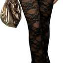 WDIRARA Women's Sexy See Through Flare Bell Bottom Lace Pants Ruched Drawstring Side Trousers Clubwear (Medium, Black)