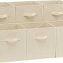 Amazon Basics Collapsible Fabric Storage Cubes Organizer with Handles, Sturdy, Beige, 10.5-x-10.5-x-11-inch, Pack of 6