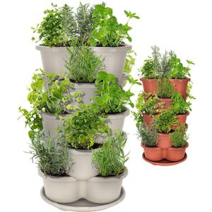 Amazing Creation Stackable Planter, Vertical Oasis Tiered Garden Planter, Grow Vegetables, Herbs, and Succulents with Ease (Off-white)