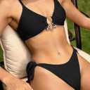 ZAFUL Women's Sexy Cutout Bikini Set High Cut Textured Metal Ring Cheeky Swimsuit Two Piece Bathing Suit (M)