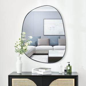 Asymmetrical Wall Mirror for Decor 27"*35", Modern Black Framed Wall Mirror for Living Room Bathroom Bedroom Entryway ELE-STOU-0063HEI (35"L x 27"W, Mat Black)