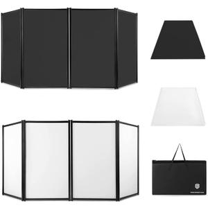PRORECK DJ Foldable Facade Portable Event Booth Panels 4 Detachable Black Metal Frame Projector Display Scrim Panel with Carry Bag (black and white)