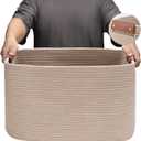 Large Cotton Rope Storage Basket with Leather Handles, Laundry Hamper Basket, 20 "L x 14" W x 12 "H, Durable & Stylish Organizer for Home.(Large Khaki)