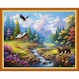 Dooxvey Cross Stitch Kits for Adults, 16x20 inch Forest Landscape, 11CT Pre Printed Cotton Fabric, Embroidery Thread, Needles, Easy Instructions (Manual Arts 44)