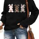 Ykomow Happy Easter Sweatshirt Women Long Sleeve Cute Bunny Rabbit Graphic Tees Pullover (Small)