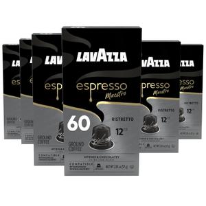 Lavazza Espresso Maestro Ristretto Aluminum Capsules Compatible with Nespresso* Original Machines, Dark Espresso Roast, Arabica and Robusta Blend (60 Capsules) (10 Count (Pack of 6)) , Best By: 30/12/2025