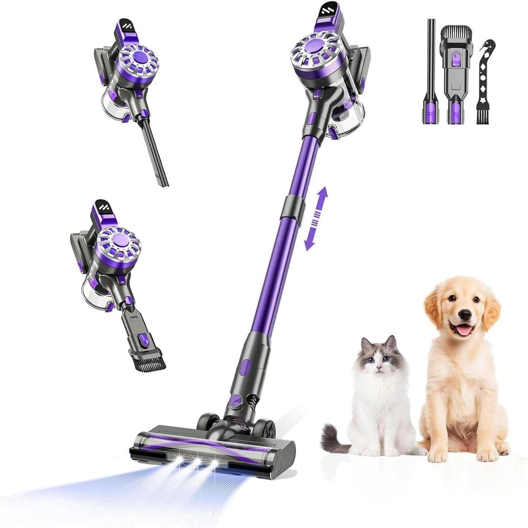 WLOTPO Lightweight Vacuum Cordless Rechargeable with Power Suction, Up to 35 Mins Runtime,Vacuum for Pet Hair, Carpets, Tile(Purple)