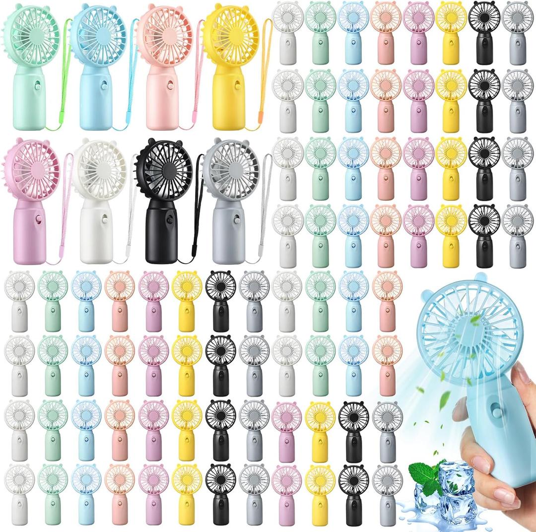 Glooglitter 80 Pcs Mini Portable Fans Bulk Handheld Battery Operated Fan with Lanyard for Makeup Eyelash, Cooling Lightweight Pocket Personal Fans for Indoor Outdoor Travel Use (8 Mixed Colors), about 6 x 3 inches