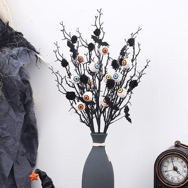5 Pcs Halloween Branches Picks with Artificial Bloody Eyeball Black Gothic Faux Twigs Stems for Vases Halloween Home Indoor Decor Party Arrangements