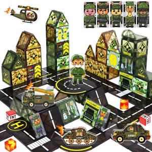Magnetic Tiles Army Toys with Army Men Military Tank Plane Car, Magnet Tiles for Kids 3-5 4-8,Toy for Boys 4 5 6-8,Magnet Blocks Military Toys Action Figures Soldiers,Gifts for 3-12 Year Old Boys Kids