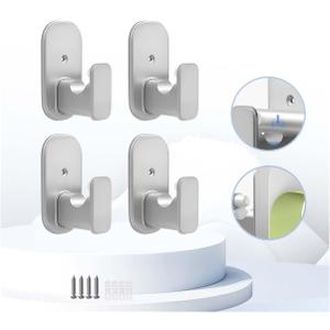 TKZTKZ No Drill Curtain Rod Brackets:Self Adhesive Curtain Rod Holders for Rods 5/8" Peel and Stick Curtain Rod Hooks for Bathroom,Kitchen,Dorm,Door,Silver,4 PCS(No Drill Adhesive/Drilling Hardware)
