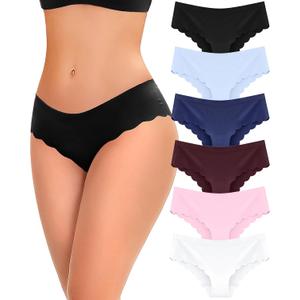 FINETOO 6 pack Seamless Underwear for Women Sexy Low Rise Hipster Wave Edge No Show Bikini Panties Womens Cheeky S-XL