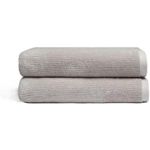Cozy Earth Ribbed Bath Towel Set - 60% Cotton 40% Viscose from Bamboo Bathroom Towels - Soft & Absorbent Textured Ribbed Pattern - 2 Pack Light Grey (30" x 58")