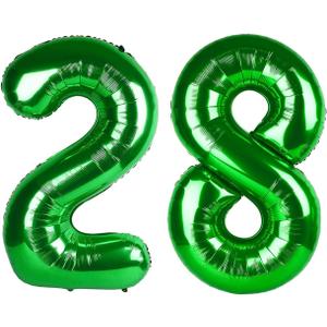 4 x 40 Inch Birthday Balloons 28 Number Baloons for Happy Birthday Decorations Party Supplies, Dark Green Balloons for Celebration, Graduation, Photo Prop, (Mix Numbers 15, 20, 28, 40)